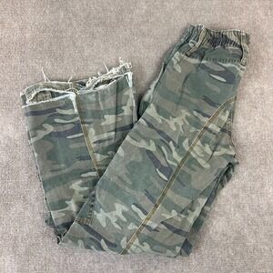 Angel Kiss Camo Cargo Pants Womens 1/25 Olive Green Utility Relaxed Fit Raw Hem